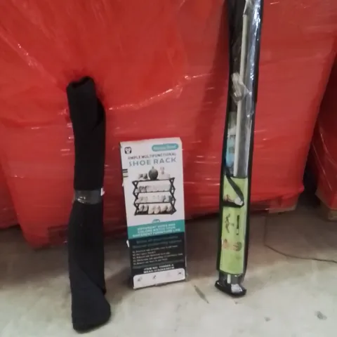 PALLET OF ASSORTED HOUSEHOLD GOODS AND PRODUCTS TO INCLUDE;AREA RUG,SHOERACK,BIRD SCARER KITE