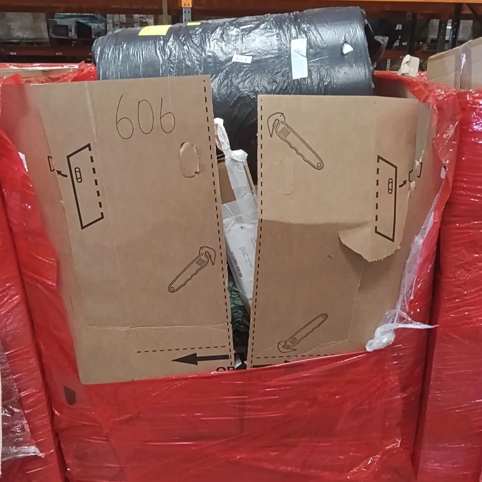 PALLET OF ASSORTED HOUSEHOLD GOODS AND PRODUCTS TO INCLUDE; SMART TOWER FAN, AIR CONDITIONER, BOXED FURNITURE ETC