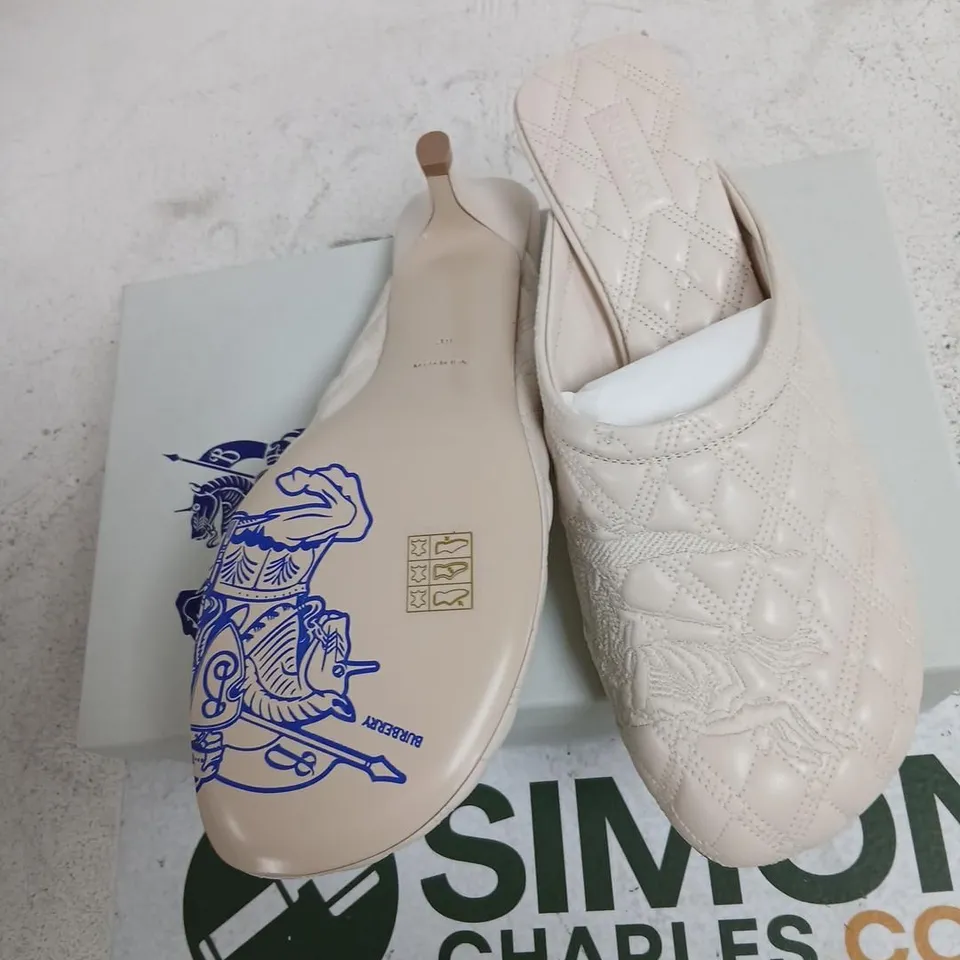 BURBERRY BEIGE QUILTED LEATHER MULE, UK 5 (EU 38) – BOXED