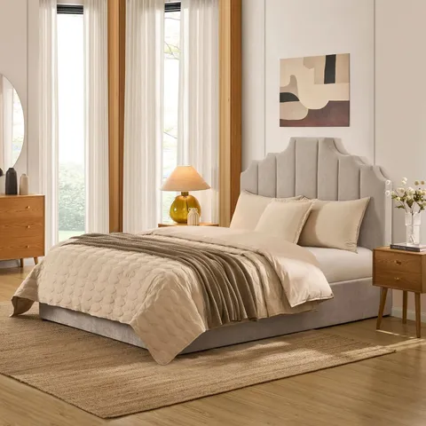 BOXED DUSK BRONTE OTTOMAN STORAGE BED, CHENILLE LIGHT GREY // SIZE: 5FT KING (2 BOXES)