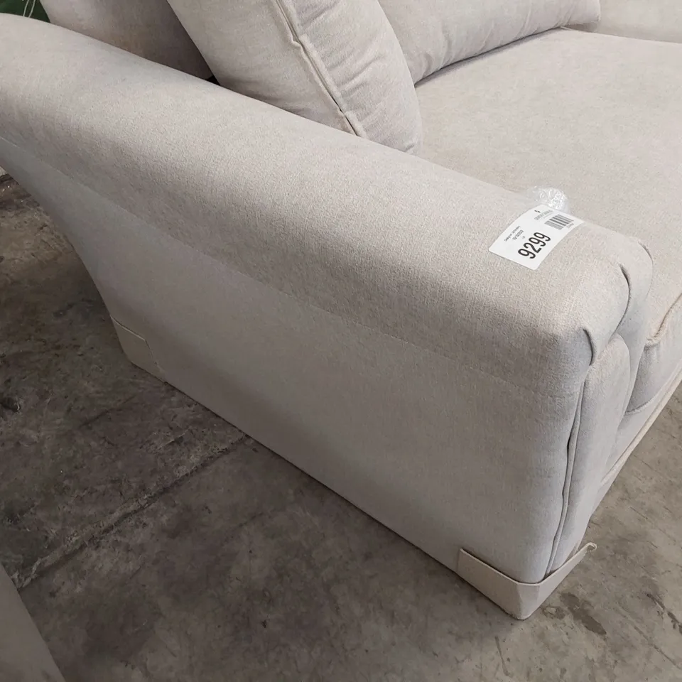 DESIGNER THREE SEATER SOFA WITH SCATTER CUSHIONS NATURAL FABRIC 