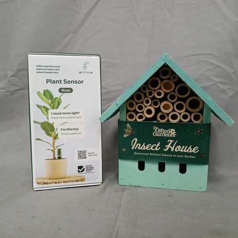 BOX OF APPROXIMATELY 10 ASSORTED HOUSEHOLD ITEMS TO INCLUDE INSECT HOUSE, PLANT SENSOR, ETC