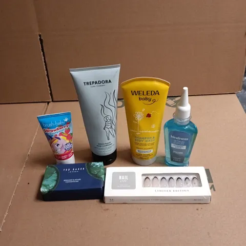 APPROXIMATEY 20 ASSORTED HEALTH AND BEAUTY PRODUCTS TO INCLUDE - BRUSH BABY KIDS TOOTHPASTE - TED BAKER SOAP BAR AND WELEDA BABY HAIR AND BODY WASH