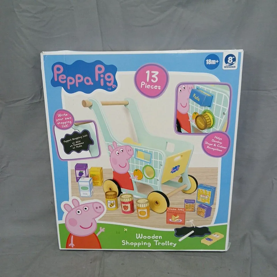 PEPPA PIG WOODEN SHOPPING TROLLEY PLAYSET - BOXED