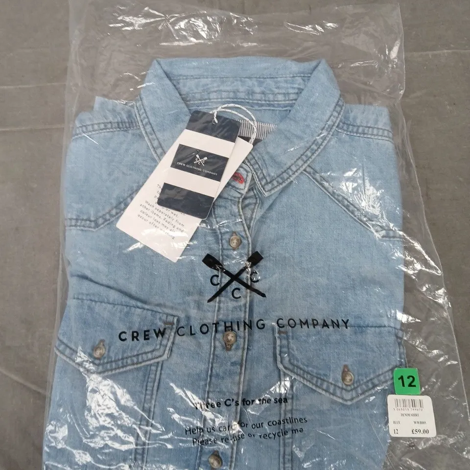 BAGGED CREW CLOTHING DENIM SHIRT IN BLUE - SIZE 12