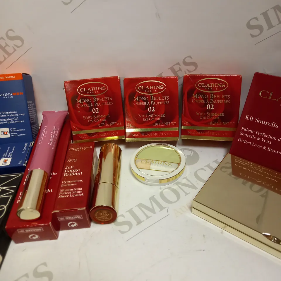 LOT OF APPROX 14 TO INCLUDE CLARINS FOUNDATION CAPPUCCINO , NARS LIPGLOSS , ETC
