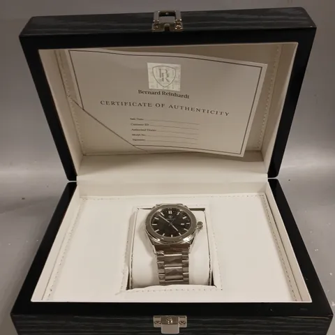 MENS BERNARD REINHARDT WATCH – BLACK DIAL – 316 STAINLESS STEEL CASE & STRAP – SWISS MOVEMENT