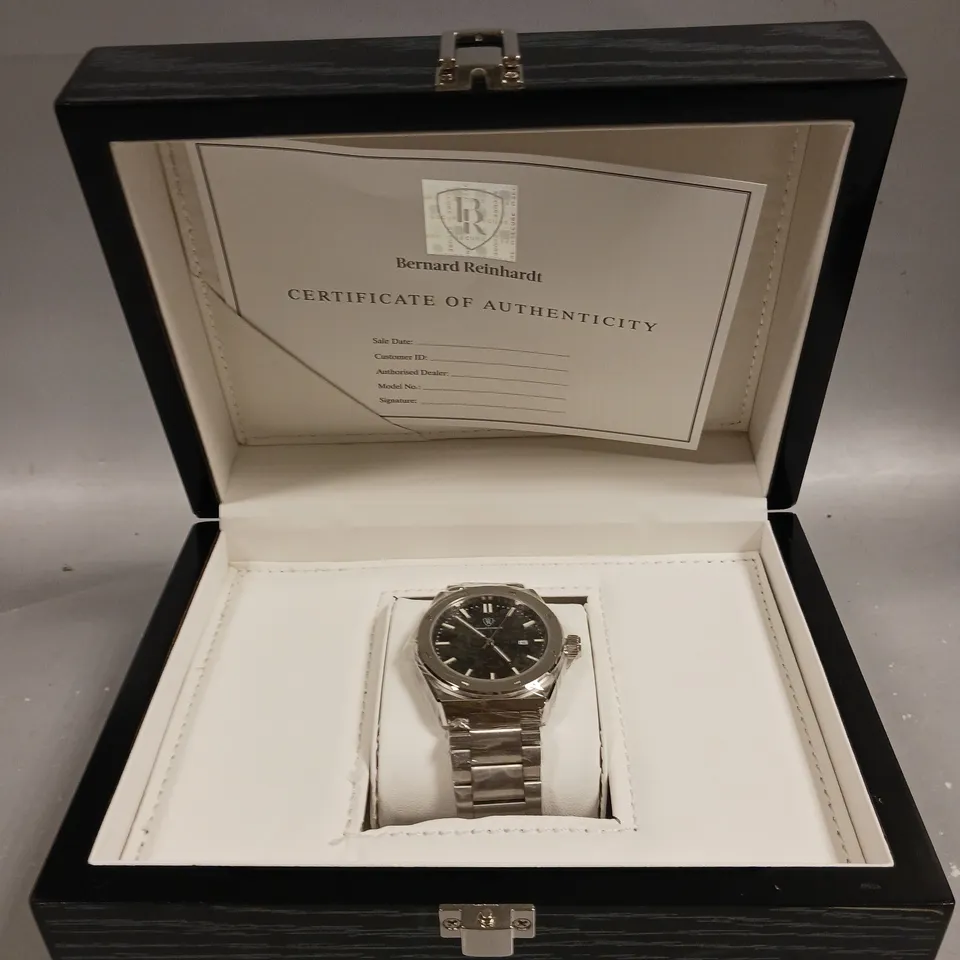 MENS BERNARD REINHARDT WATCH – BLACK DIAL – 316 STAINLESS STEEL CASE & STRAP – SWISS MOVEMENT