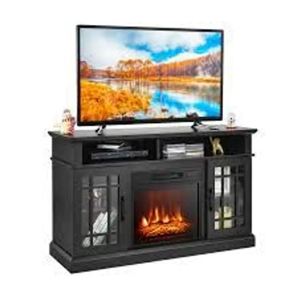BOXED COSTWAY FIREPLACE TV STAND WITH 2000W ELECTRIC INSERT AND REMOTE CONTROL - BLACK (1 BOX)
