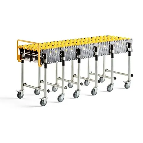PALLET CONTAINING FLEXIBLE ROLLER CONVEYOR COURSE NYLON ROLLERS, L 1760-5360 MM