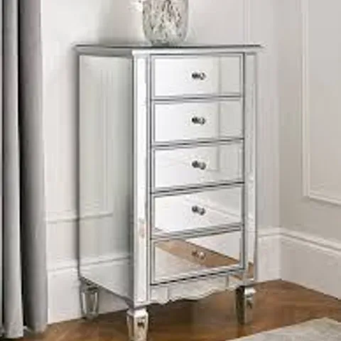 BOXED MIRAGE MIRRORED TALL 5 DRAWER CHEST (1 BOX)