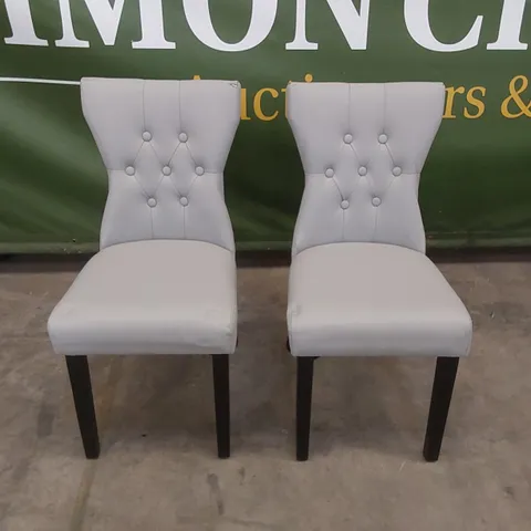 SET OF 2 KENSINGTON LIGHT GREY FAUX LEATHER BUTTON BACK DINING CHAIRS 