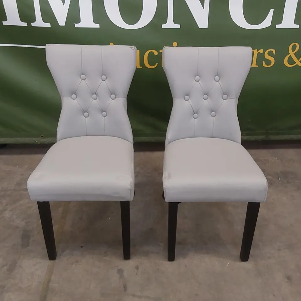 SET OF 2 KENSINGTON LIGHT GREY FAUX LEATHER BUTTON BACK DINING CHAIRS 