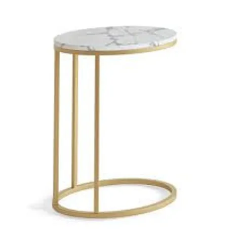 BOXED METRO LANE MARBLE OVAL SIDE TABLE WITH GREY FRAME (1 BOX)