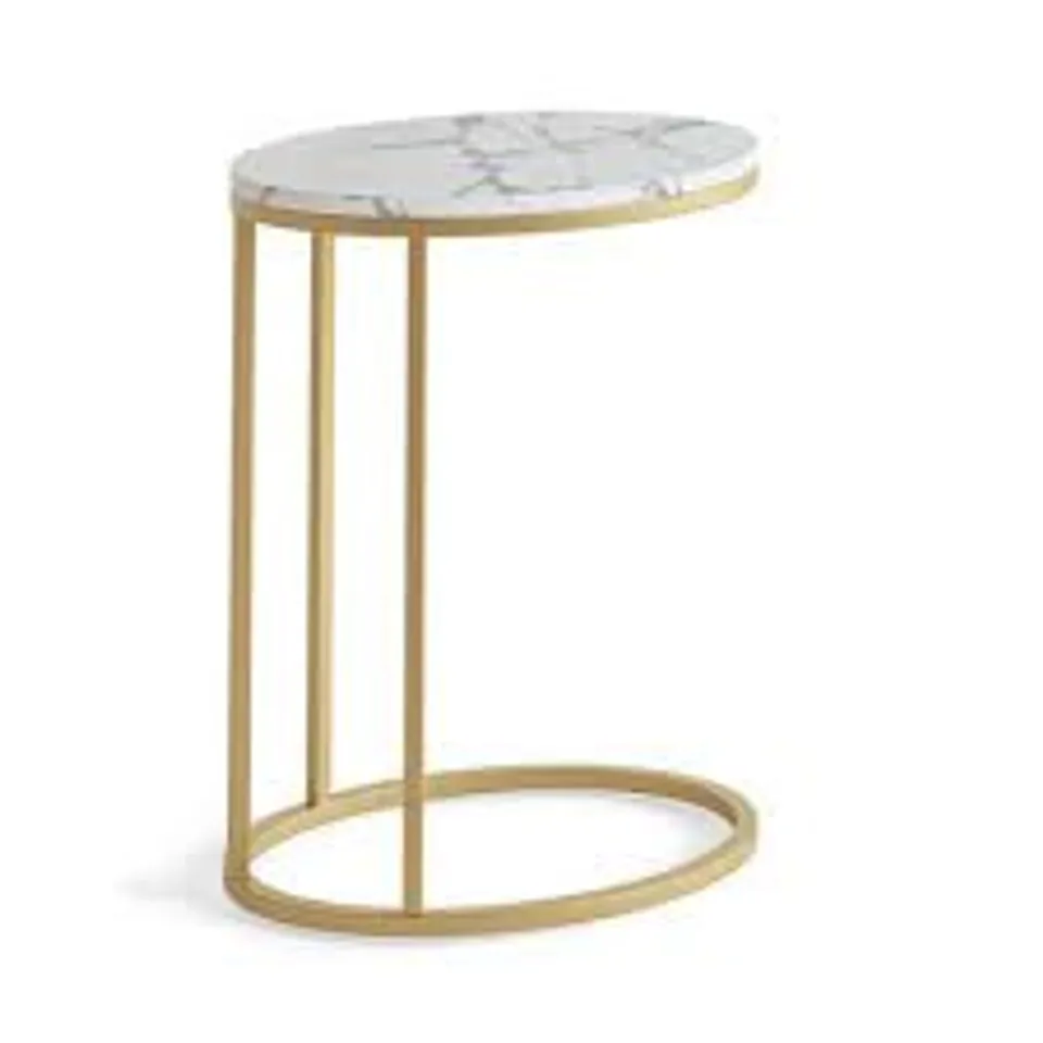BOXED METRO LANE MARBLE OVAL SIDE TABLE WITH GREY FRAME (1 BOX)