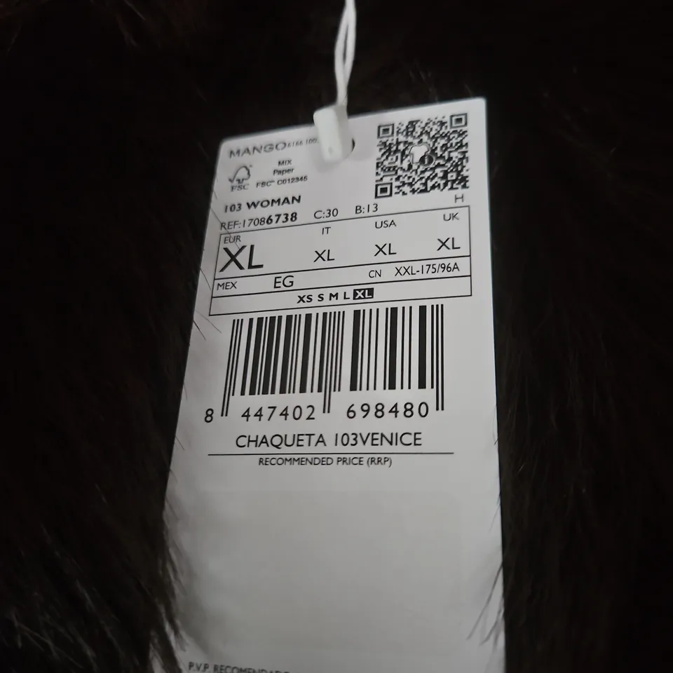 MANGO WOMEN'S FUR COAT – DARK BROWN – SIZE XL (EU XL)