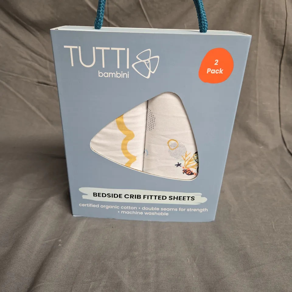 BOXED TUTTI BAMBINI BEDSIDE CRIB FITTED SHEETS 2 PACK