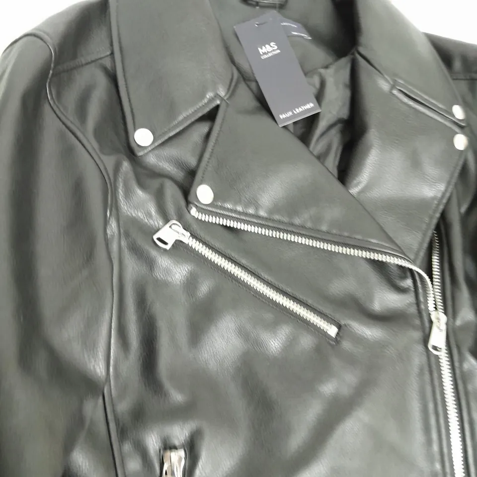 M&S FAUX LEATHER BLACK JACKET - SIZE 12