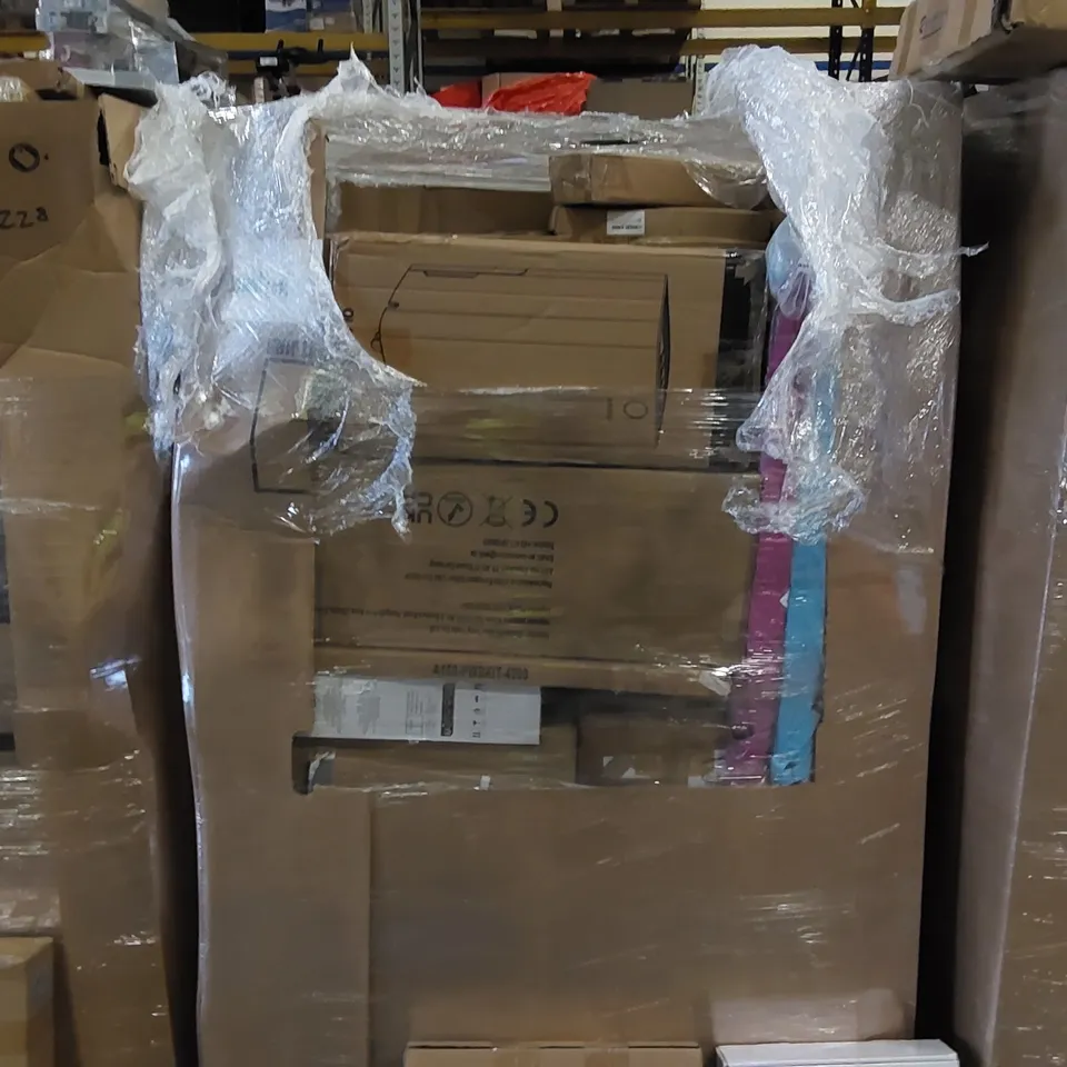 PALLET OF ASSORTED ITEMS INCLUDING: ELECTRIC BLANKET, UMBRELLA, TOILET SEAT, AQUARIUM LIGHT, KITCHEN TAPS