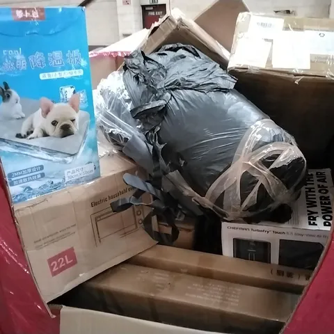 PALLET OF ASSORTED HOUSEHOLD GOODS AND PRODUCTS TO INCLUDE; KITCHEN APPLIANCES, PET PRODUCTS, BOXED FURNITURE ETC 