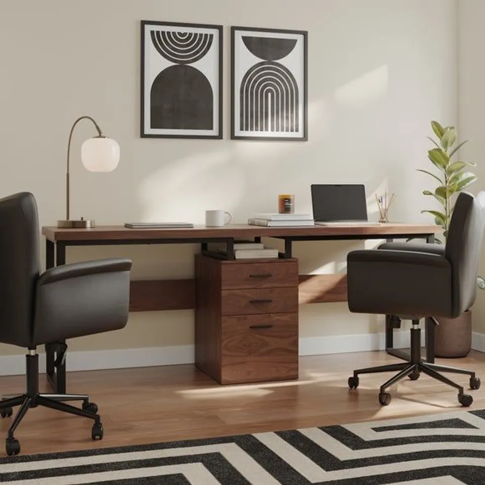 BOXED EDISON DOUBLE DESK - WALNUT EFFECT (1 BOX)