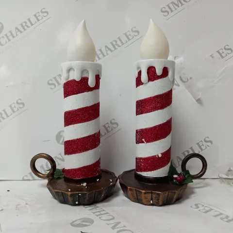 BOXED MR CHRISTMAS SET OF 2 RESIN CHAMBER CANDLE STICKS