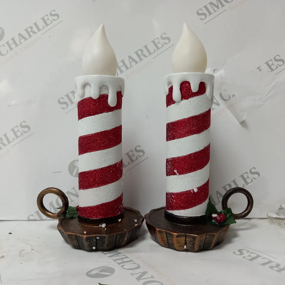 BOXED MR CHRISTMAS SET OF 2 RESIN CHAMBER CANDLE STICKS