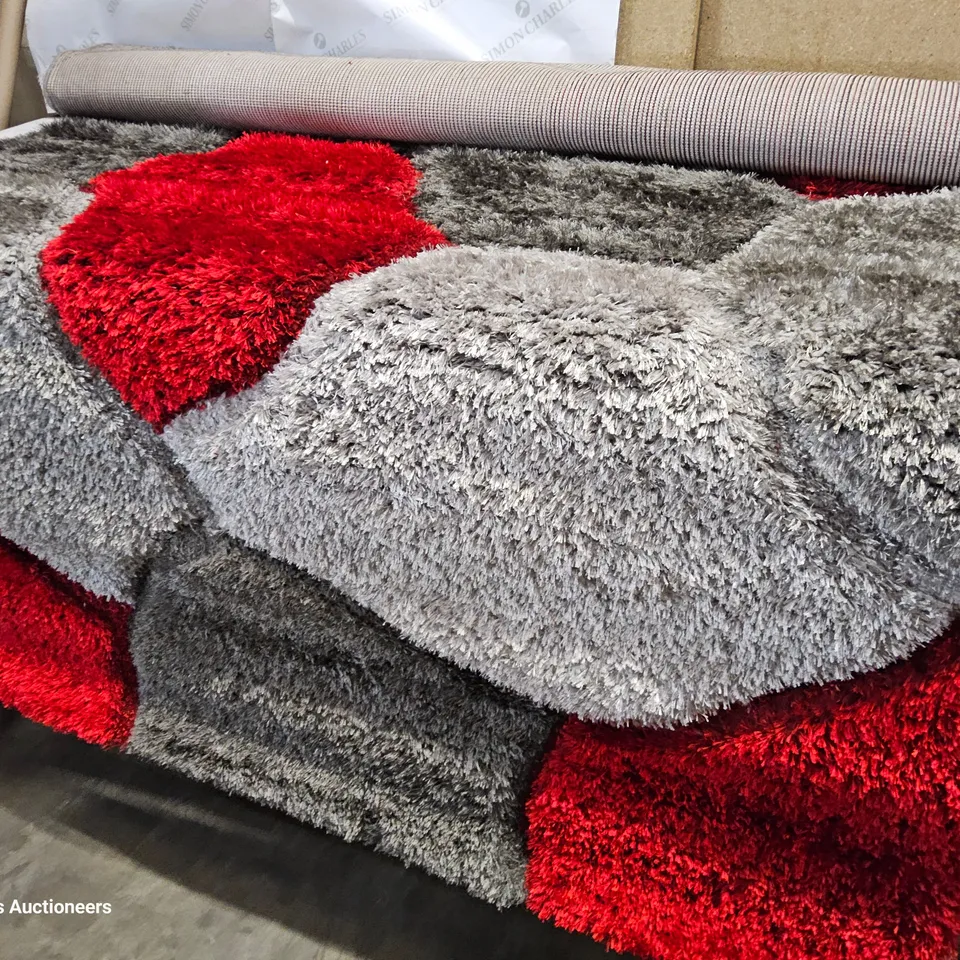 CAROLENA HANDMADE SHAG GREY/RED RUG 160 × 230
