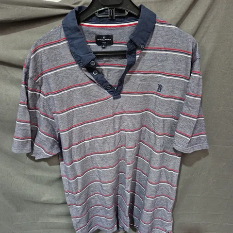 BLUE HARBOUR BY M&S MEN'S STRIPED POLO SHIRT, NAVY WITH WHITE AND RED STRIPES, XL