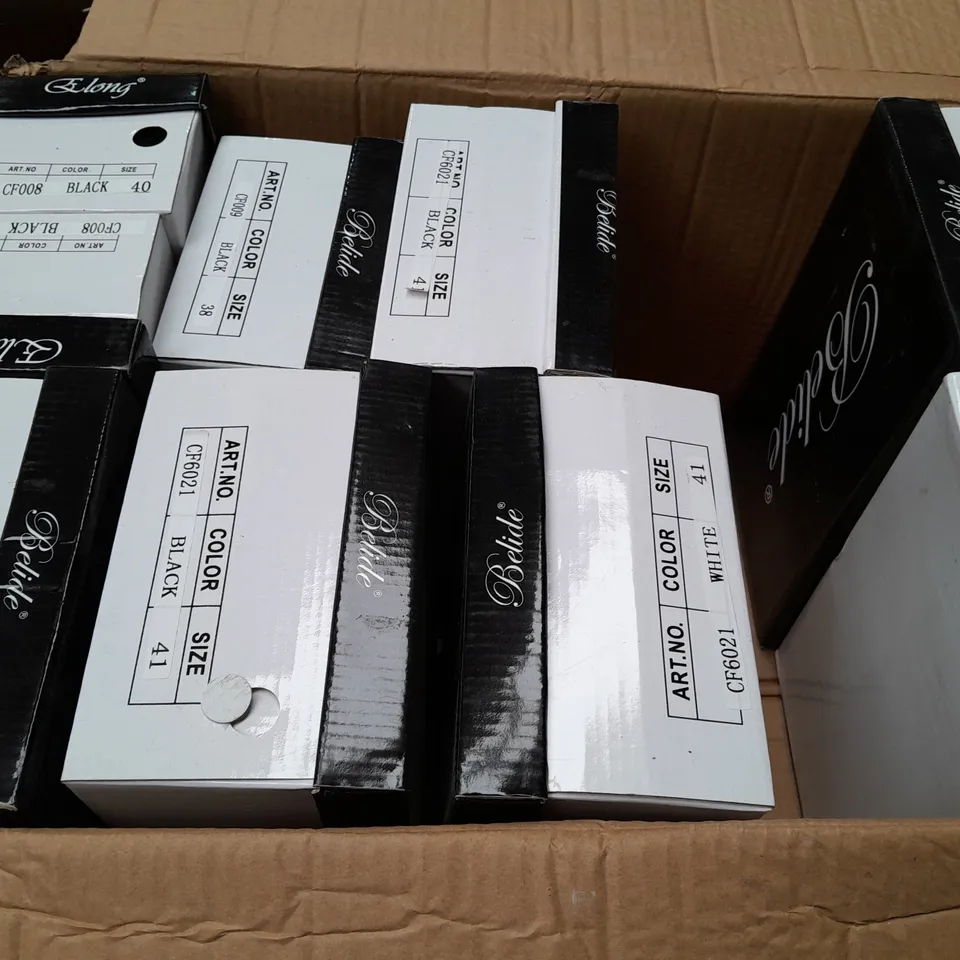 BOX OF APPROX 11 ASSORTED SHOES IN VARIOUS SIZES & COLOURS 