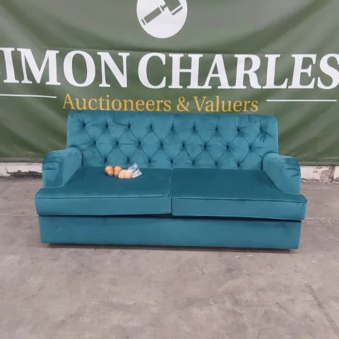 QUALITY DESIGNER 3 SEATER VELVET SOFA BED - TEAL