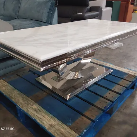 DESIGNER KENSINGTON COFFEE TABLE WHITE MARBLE EFFECT ON CHROME BASE