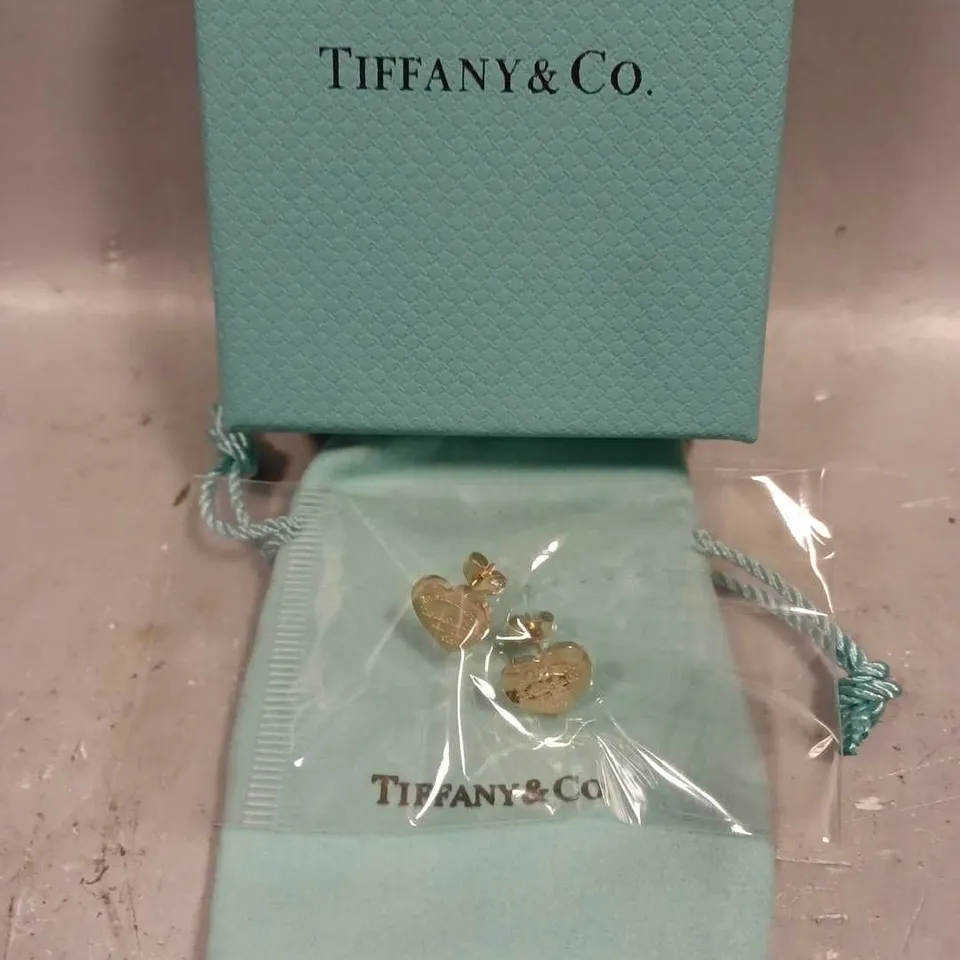 TIFFANY & CO ROSE GOLD HEART ENGRAVED STUD EARRINGS 