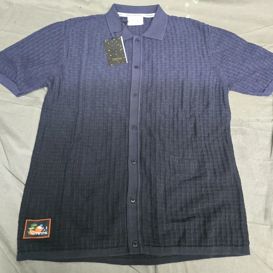 PERCIVAL DIP DAB KNITTED SHIRT – ORGANIC COTTON, BLUE, SIZE L