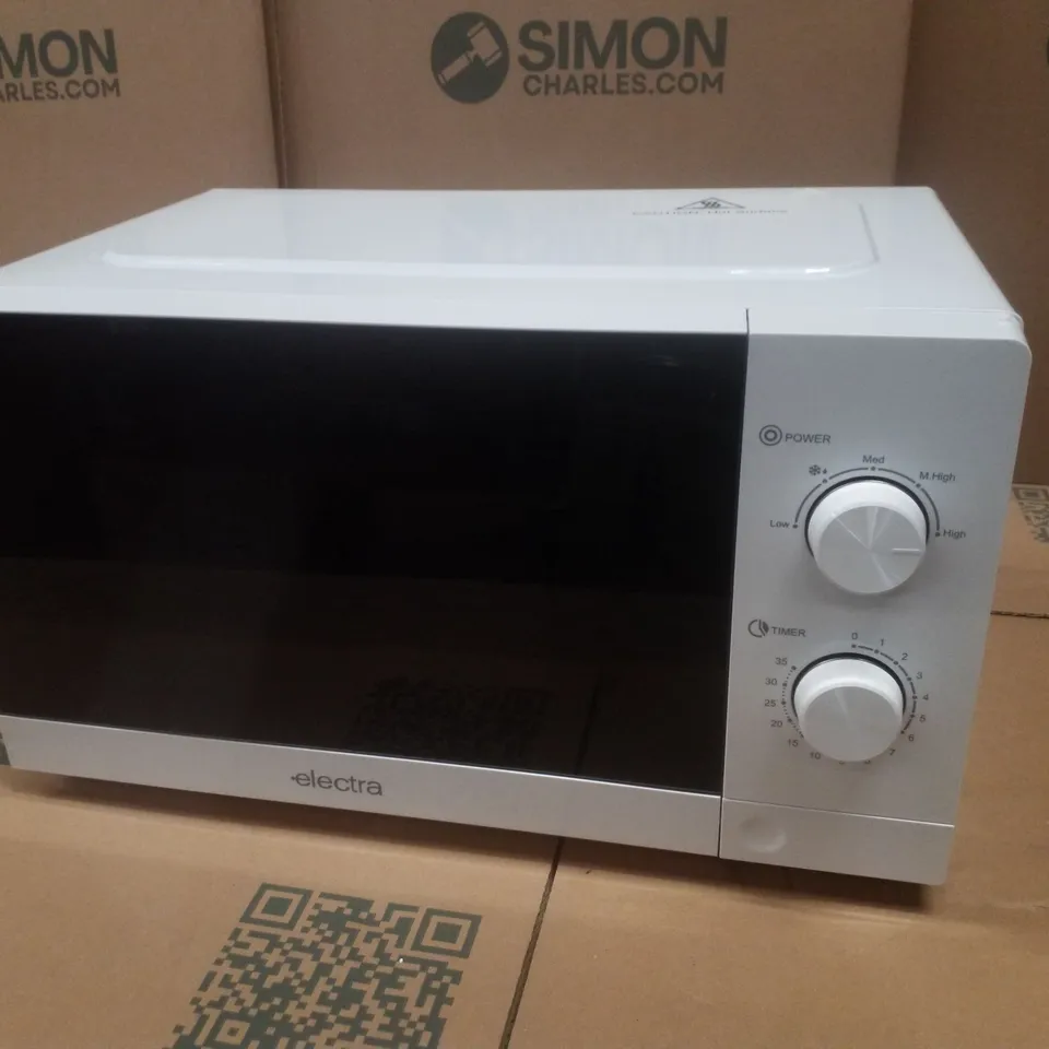 BOXED ELECTRA MWSM20LW 20L 26CM HIGH, FREESTANDING SMALL STANDARD MICROWAVE OVEN - WHITE
