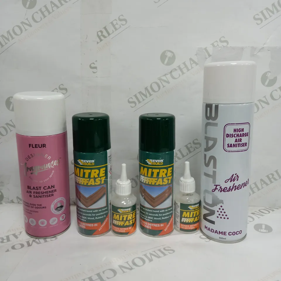BOX OF APPROX 15 ASSORTED LIQUIDS TO INCLUDE - MITRE FAST, AIR FRESHNER, BLAST CAN ETC
