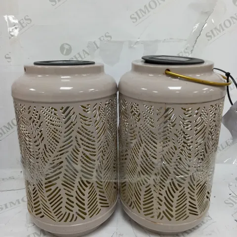GARDEN REFLECTIONS SET OF 2 PATTERNED SOLAR LANTERNS, LEAF