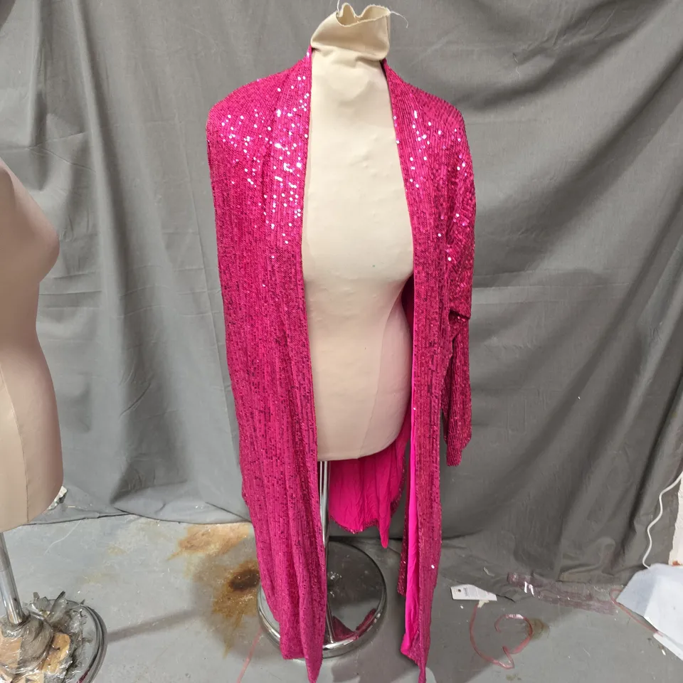 ITALY MODA PINK SEQUIN LONG CARDIGAN / EVENING BOLERO –SIZE UNSPECIFIED