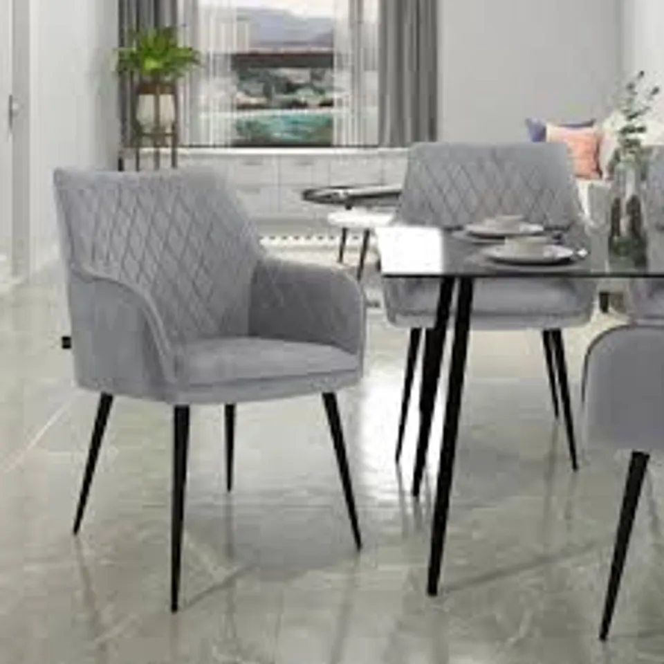 BOXED ELVIRA SET OF 2 GREY VELVET DINING CHAIRS