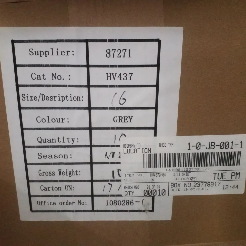 BOX CONTAINING APPROXIMATELY 10 BRAND NEW SIMPLY BE GREY KILT SKIRTS - SIZE 16