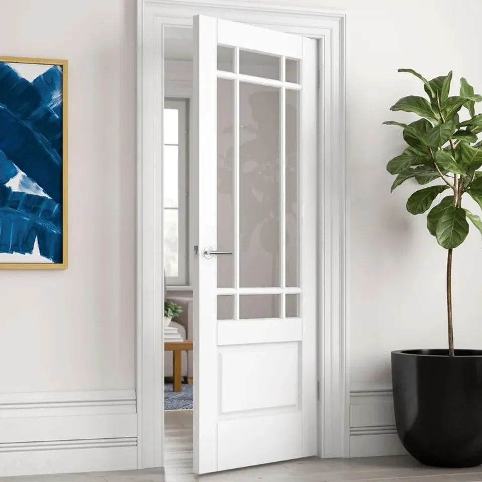 BOXED DOWNHAM CLEAR BEVELLED GLAZED PRIMED WHITE INTERNAL DOOR - 78 x 30"