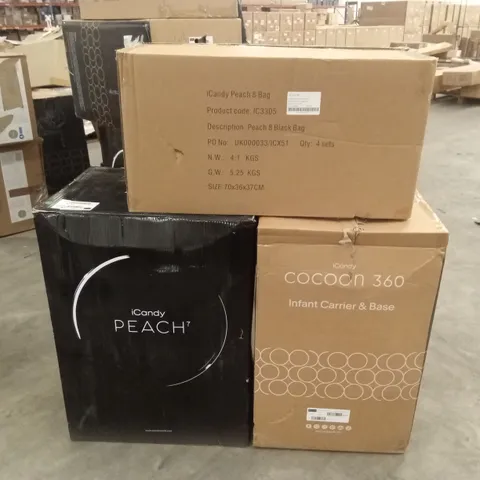 BOXED ICANDY PEACHβ· STROLLER, CARRYCOT, INFANT CARRIER WITH BASE AND ACCESSORIES (3 BOXES)