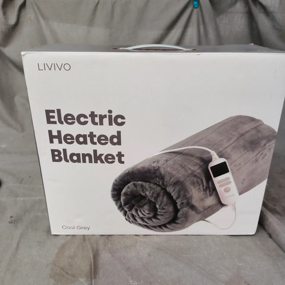 LIVIVO ELECTRIC HEATED BLANKET - COOL GREY, PLUSH FLEECE WITH CONTROLLER