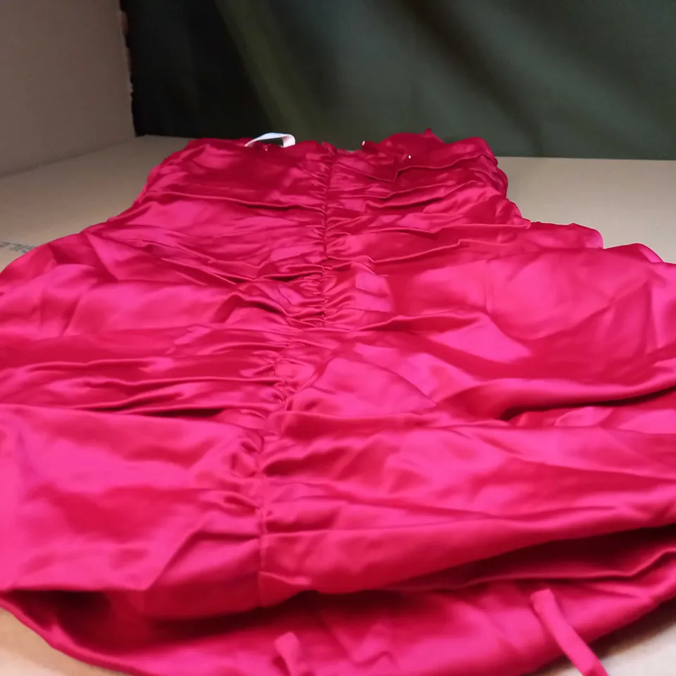 OH POLLY RED SATIN RUCHED STATEMENT MINI DRESS - SIZE 12