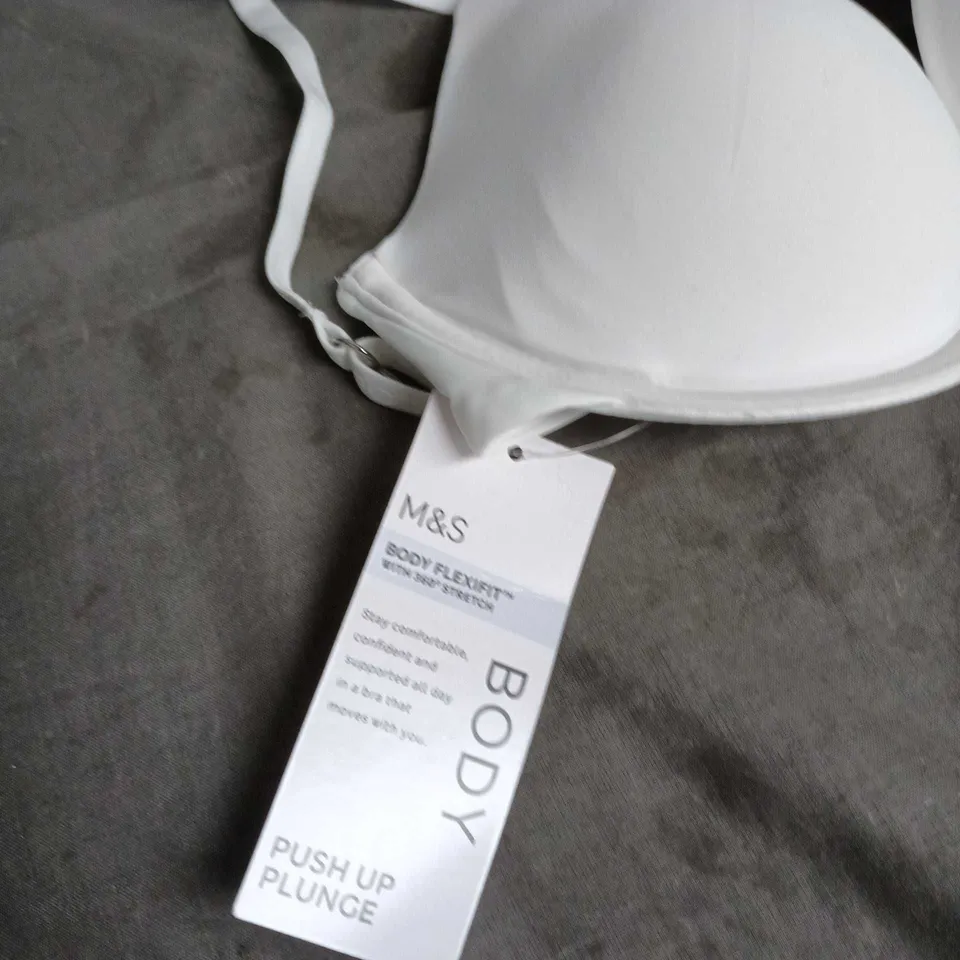 M&S BODY FLEXIFIT UNDERWIRED PUSH UP PLUNGE BRA – UK SIZE 30D – WHITE