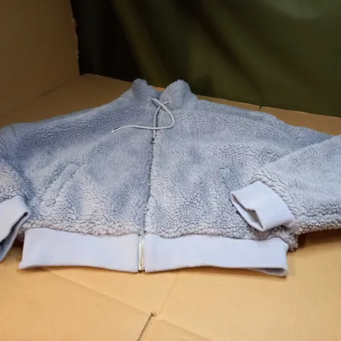 MISSGUIDED DUSTY BLUE ZIPPED BORG JACKET - SIZE 10