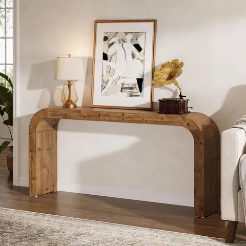 BOXED 70.8" CONSOLE TABLE, SOLID WOOD SOFA TABLE WITH CURVED CORNERS