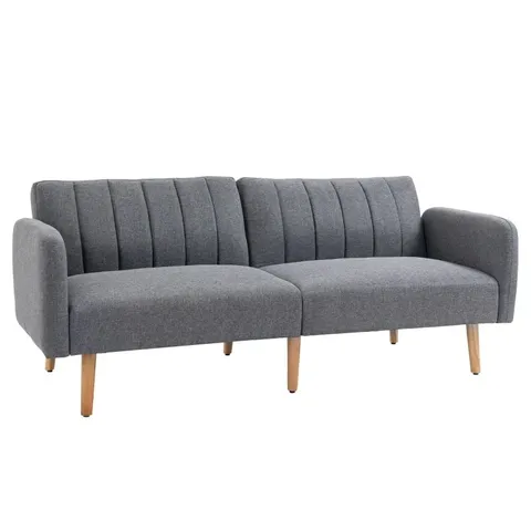 BOXED HOMCOM 3 SEATER SOFA BED, CONVERTIBLE LINEN FABRIC SOFA COUCH (2 BOXES)