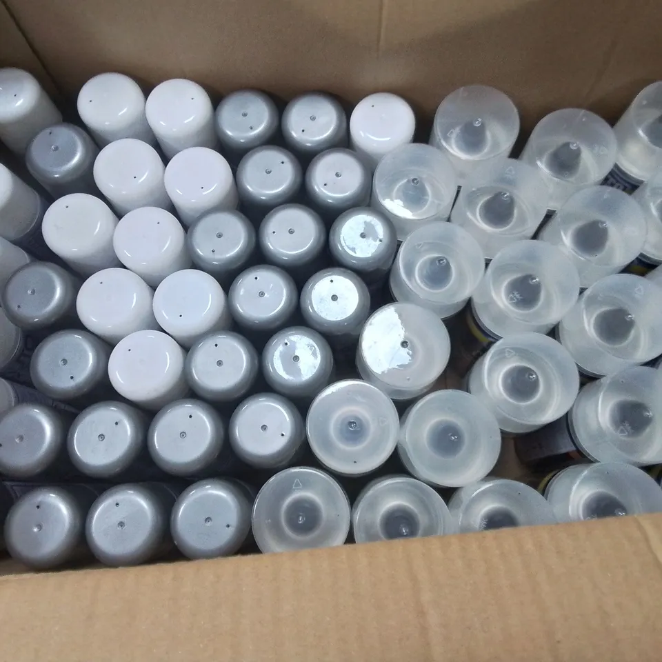 LOT OF APPROXIMATELY 45 CANS OF AEROSOLS TO INCLUDE SPRAY PAINTS AND PETROL RESISTANT LACQUER