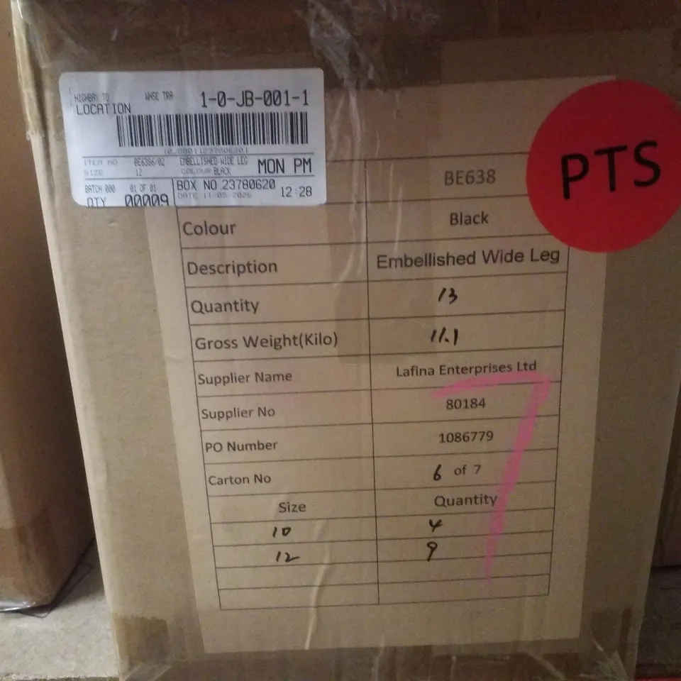 BOX CONTAINING APPROXIMATELY 9 BRAND NEW SIMPLY BE BLACK EMBELLISHED WIDE LEG JEANS - SIZE 12